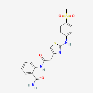 molecular formula C19H18N4O4S2 B2534132 2-(2-(2-((4-(甲基磺酰基)苯基)氨基)噻唑-4-基)乙酰胺)苯甲酰胺 CAS No. 1105218-28-7