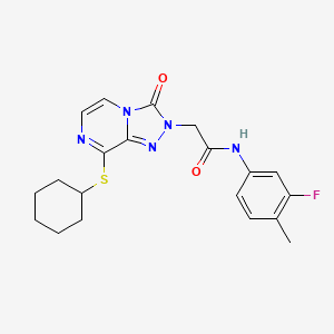molecular formula C20H22FN5O2S B2534137 2-(8-(环己基硫代)-3-氧代-[1,2,4]三唑并[4,3-a]吡嗪-2(3H)-基)-N-(3-氟-4-甲苯基)乙酰胺 CAS No. 1251613-23-6