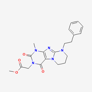 molecular formula C20H23N5O4 B2534277 methyl 2-[1-methyl-2,4-dioxo-9-(2-phenylethyl)-1H,2H,3H,4H,6H,7H,8H,9H-pyrimido[1,2-g]purin-3-yl]acetate CAS No. 850901-20-1