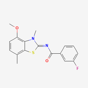 3-fluoro-N-(4-methoxy-3,7-dimethyl-1,3-benzothiazol-2-ylidene)benzamide