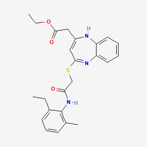 molecular formula C24H27N3O3S B2534354 ethyl 2-[4-({[(2-ethyl-6-methylphenyl)carbamoyl]methyl}sulfanyl)-1H-1,5-benzodiazepin-2-yl]acetate CAS No. 1251629-15-8