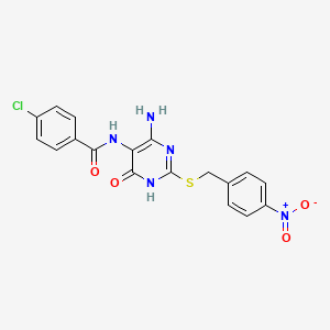 N-(4-amino-2-((4-nitrobenzyl)thio)-6-oxo-1,6-dihydropyrimidin-5-yl)-4-chlorobenzamide