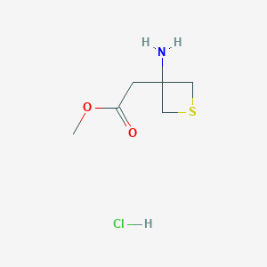 molecular formula C6H12ClNO2S B2534505 methyl2-(3-aminothietan-3-yl)acetatehydrochloride CAS No. 2580214-76-0