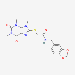 molecular formula C18H19N5O5S B2534604 N-[(2H-1,3-benzodioxol-5-yl)methyl]-2-[(1,3,9-trimethyl-2,6-dioxo-2,3,6,9-tetrahydro-1H-purin-8-yl)sulfanyl]acetamide CAS No. 897453-54-2