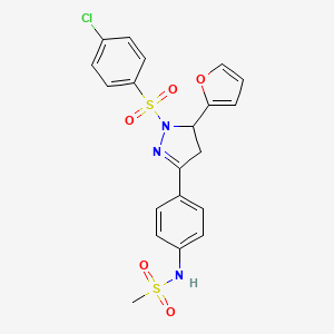 molecular formula C20H18ClN3O5S2 B2534642 N-(4-(1-((4-chlorophenyl)sulfonyl)-5-(furan-2-yl)-4,5-dihydro-1H-pyrazol-3-yl)phenyl)methanesulfonamide CAS No. 851780-93-3