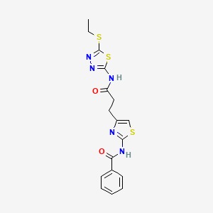molecular formula C17H17N5O2S3 B2534652 N-(4-(3-((5-(ethylthio)-1,3,4-thiadiazol-2-yl)amino)-3-oxopropyl)thiazol-2-yl)benzamide CAS No. 1021229-68-4