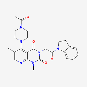 molecular formula C25H28N6O4 B2534716 5-(4-acetylpiperazin-1-yl)-3-(2-(indolin-1-yl)-2-oxoethyl)-1,6-dimethylpyrido[2,3-d]pyrimidine-2,4(1H,3H)-dione CAS No. 1021026-08-3