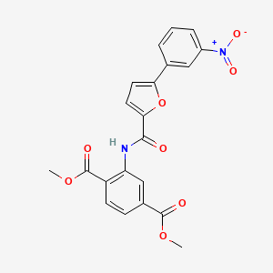 molecular formula C21H16N2O8 B2534733 Dimethyl 2-[[5-(3-nitrophenyl)furan-2-carbonyl]amino]benzene-1,4-dicarboxylate CAS No. 618418-00-1