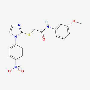 molecular formula C18H16N4O4S B2534746 N-(3-methoxyphenyl)-2-((1-(4-nitrophenyl)-1H-imidazol-2-yl)thio)acetamide CAS No. 851079-76-0
