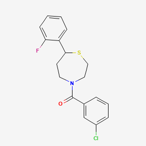molecular formula C18H17ClFNOS B2534794 (3-Chlorophenyl)(7-(2-fluorophenyl)-1,4-thiazepan-4-yl)methanone CAS No. 1705999-79-6