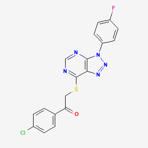 molecular formula C18H11ClFN5OS B2534847 1-(4-chlorophenyl)-2-{[3-(4-fluorophenyl)-3H-[1,2,3]triazolo[4,5-d]pyrimidin-7-yl]sulfanyl}ethan-1-one CAS No. 863460-62-2