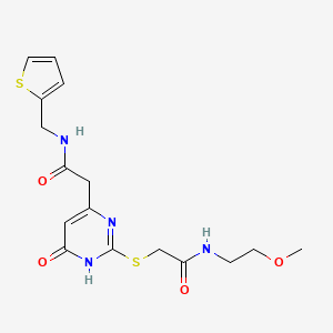 molecular formula C16H20N4O4S2 B2534882 N-(2-methoxyethyl)-2-((6-oxo-4-(2-oxo-2-((thiophen-2-ylmethyl)amino)ethyl)-1,6-dihydropyrimidin-2-yl)thio)acetamide CAS No. 1105239-55-1
