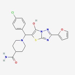 molecular formula C21H20ClN5O3S B2534907 1-[(4-chlorophenyl)[2-(furan-2-yl)-6-hydroxy-[1,2,4]triazolo[3,2-b][1,3]thiazol-5-yl]methyl]piperidine-4-carboxamide CAS No. 887220-57-7