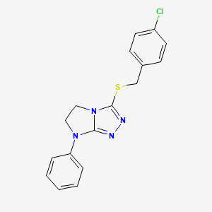 molecular formula C17H15ClN4S B2534946 3-((4-chlorobenzyl)thio)-7-phenyl-6,7-dihydro-5H-imidazo[2,1-c][1,2,4]triazole CAS No. 923686-17-3