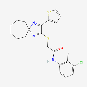 molecular formula C22H24ClN3OS2 B2534968 N-(3-chloro-2-methylphenyl)-2-((3-(thiophen-2-yl)-1,4-diazaspiro[4.6]undeca-1,3-dien-2-yl)thio)acetamide CAS No. 1223831-61-5