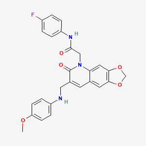 molecular formula C26H22FN3O5 B2535005 N-(4-fluorophenyl)-2-(7-{[(4-methoxyphenyl)amino]methyl}-6-oxo-2H,5H,6H-[1,3]dioxolo[4,5-g]quinolin-5-yl)acetamide CAS No. 894561-00-3