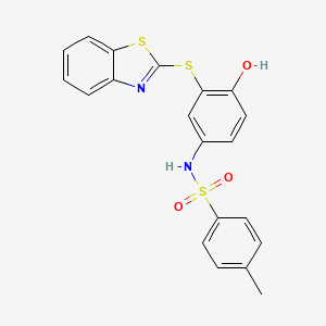 molecular formula C20H16N2O3S3 B2535097 N-[3-(1,3-benzothiazol-2-ylsulfanyl)-4-hydroxyphenyl]-4-methylbenzene-1-sulfonamide CAS No. 305374-33-8