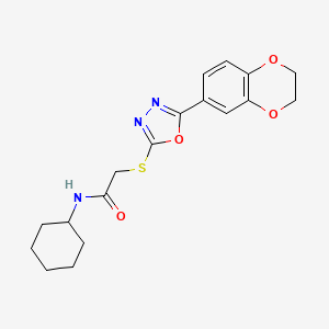 molecular formula C18H21N3O4S B2535100 N-CYCLOHEXYL-2-{[5-(2,3-DIHYDRO-1,4-BENZODIOXIN-6-YL)-1,3,4-OXADIAZOL-2-YL]SULFANYL}ACETAMIDE CAS No. 851129-85-6
