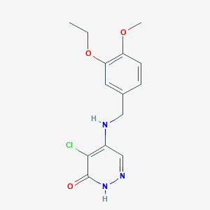 molecular formula C14H16ClN3O3 B025353 4-Chloro-5-(((3-ethoxy-4-methoxyphenyl)methyl)amino)-3(2H)-pyridazinone CAS No. 108616-42-8
