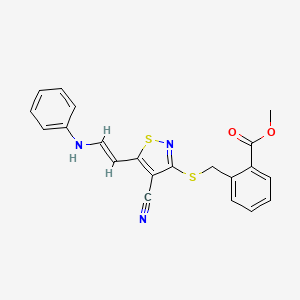 molecular formula C21H17N3O2S2 B2535429 Methyl 2-({[5-(2-anilinovinyl)-4-cyano-3-isothiazolyl]sulfanyl}methyl)benzenecarboxylate CAS No. 338778-47-5