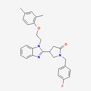 molecular formula C28H28FN3O2 B2535458 4-{1-[2-(2,4-dimethylphenoxy)ethyl]-1H-1,3-benzodiazol-2-yl}-1-[(4-fluorophenyl)methyl]pyrrolidin-2-one CAS No. 915189-10-5