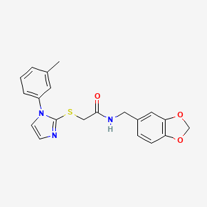molecular formula C20H19N3O3S B2535475 N-[(2H-1,3-benzodioxol-5-yl)methyl]-2-{[1-(3-methylphenyl)-1H-imidazol-2-yl]sulfanyl}acetamide CAS No. 851131-37-8