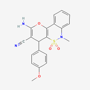 molecular formula C20H17N3O4S B2535481 2-Amino-4-(4-methoxyphenyl)-6-methyl-4,6-dihydropyrano[3,2-c][2,1]benzothiazine-3-carbonitrile 5,5-dioxide CAS No. 893289-92-4