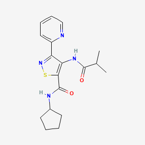 molecular formula C18H22N4O2S B2535523 N-cyclopentyl-4-(2-methylpropanamido)-3-(pyridin-2-yl)-1,2-thiazole-5-carboxamide CAS No. 1251600-94-8
