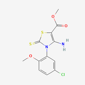 molecular formula C12H11ClN2O3S2 B2535545 Methyl 4-amino-3-(5-chloro-2-methoxyphenyl)-2-thioxo-2,3-dihydrothiazole-5-carboxylate CAS No. 688337-72-6