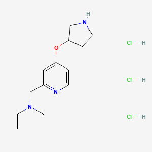 molecular formula C13H24Cl3N3O B2535661 ethyl(methyl){[4-(pyrrolidin-3-yloxy)pyridin-2-yl]methyl}amine trihydrochloride CAS No. 2197481-86-8