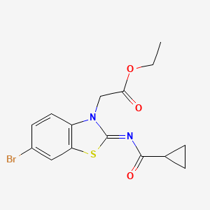 molecular formula C15H15BrN2O3S B2535687 ethyl 2-[(2Z)-6-bromo-2-(cyclopropanecarbonylimino)-2,3-dihydro-1,3-benzothiazol-3-yl]acetate CAS No. 865247-12-7