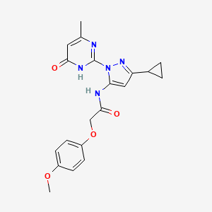 molecular formula C20H21N5O4 B2535827 N-(3-cyclopropyl-1-(4-methyl-6-oxo-1,6-dihydropyrimidin-2-yl)-1H-pyrazol-5-yl)-2-(4-methoxyphenoxy)acetamide CAS No. 1203191-65-4