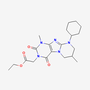 molecular formula C20H29N5O4 B2535985 ethyl 2-{9-cyclohexyl-1,7-dimethyl-2,4-dioxo-1H,2H,3H,4H,6H,7H,8H,9H-pyrimido[1,2-g]purin-3-yl}acetate CAS No. 876899-54-6
