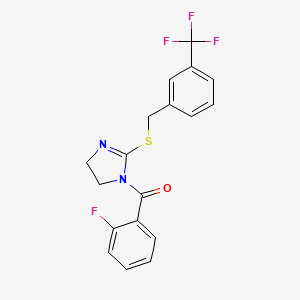 (2-Fluorophenyl)-[2-[[3-(trifluoromethyl)phenyl]methylsulfanyl]-4,5-dihydroimidazol-1-yl]methanone
