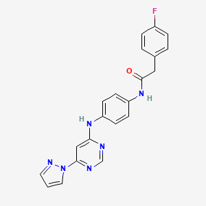 N-(4-((6-(1H-pyrazol-1-yl)pyrimidin-4-yl)amino)phenyl)-2-(4-fluorophenyl)acetamide