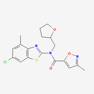 molecular formula C18H18ClN3O3S B2536122 N-(6-chloro-4-methyl-1,3-benzothiazol-2-yl)-3-methyl-N-[(oxolan-2-yl)methyl]-1,2-oxazole-5-carboxamide CAS No. 946317-96-0