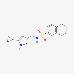 molecular formula C18H23N3O2S B2536149 N-((5-cyclopropyl-1-methyl-1H-pyrazol-3-yl)methyl)-5,6,7,8-tetrahydronaphthalene-2-sulfonamide CAS No. 1448028-31-6