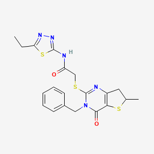 molecular formula C20H21N5O2S3 B2536150 2-((3-苄基-6-甲基-4-氧代-3,4,6,7-四氢噻吩并[3,2-d]嘧啶-2-基)硫代)-N-(5-乙基-1,3,4-噻二唑-2-基)乙酰胺 CAS No. 689262-67-7