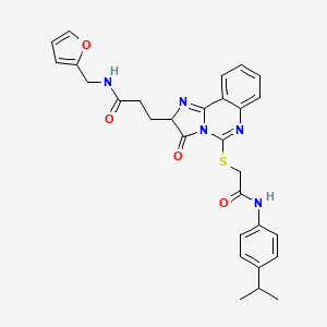 molecular formula C29H29N5O4S B2536151 N-[(furan-2-yl)methyl]-3-{3-oxo-5-[({[4-(propan-2-yl)phenyl]carbamoyl}methyl)sulfanyl]-2H,3H-imidazo[1,2-c]quinazolin-2-yl}propanamide CAS No. 1037168-19-6