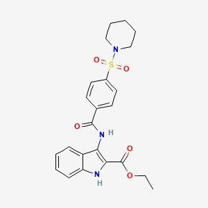 molecular formula C23H25N3O5S B2536156 ETHYL 3-[4-(PIPERIDINE-1-SULFONYL)BENZAMIDO]-1H-INDOLE-2-CARBOXYLATE CAS No. 850929-71-4