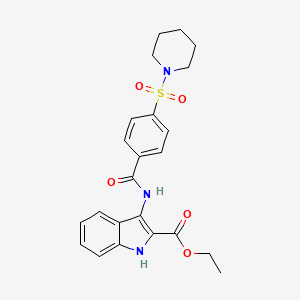 molecular formula C23H25N3O5S B2536156 ethyl 3-(4-(piperidin-1-ylsulfonyl)benzamido)-1H-indole-2-carboxylate CAS No. 850929-71-4