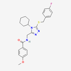 molecular formula C24H27FN4O2S B2536178 N-[(4-cyclohexyl-5-{[(4-fluorophenyl)methyl]sulfanyl}-4H-1,2,4-triazol-3-yl)methyl]-4-methoxybenzamide CAS No. 476448-69-8