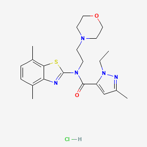 molecular formula C22H30ClN5O2S B2536246 N-(4,7-dimethyl-1,3-benzothiazol-2-yl)-1-ethyl-3-methyl-N-[2-(morpholin-4-yl)ethyl]-1H-pyrazole-5-carboxamide hydrochloride CAS No. 1327525-94-9