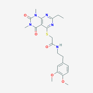 molecular formula C22H27N5O5S B2536248 N-[2-(3,4-dimethoxyphenyl)ethyl]-2-({2-ethyl-6,8-dimethyl-5,7-dioxo-5H,6H,7H,8H-[1,3]diazino[4,5-d]pyrimidin-4-yl}sulfanyl)acetamide CAS No. 852170-18-4