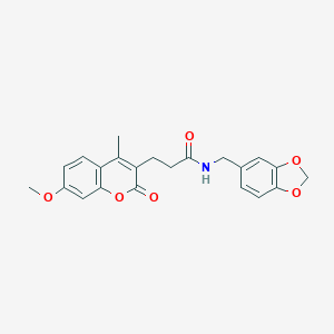 molecular formula C22H21NO6 B253625 N-[(2H-1,3-BENZODIOXOL-5-YL)METHYL]-3-(7-METHOXY-4-METHYL-2-OXO-2H-CHROMEN-3-YL)PROPANAMIDE 