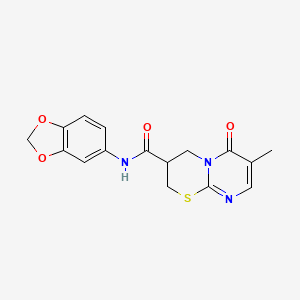 molecular formula C16H15N3O4S B2536290 N-(2H-1,3-benzodioxol-5-yl)-7-methyl-6-oxo-2H,3H,4H,6H-pyrimido[2,1-b][1,3]thiazine-3-carboxamide CAS No. 1396865-80-7