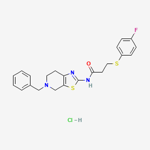 molecular formula C22H23ClFN3OS2 B2536379 N-(5-benzyl-4,5,6,7-tetrahydrothiazolo[5,4-c]pyridin-2-yl)-3-((4-fluorophenyl)thio)propanamide hydrochloride CAS No. 1189419-46-2