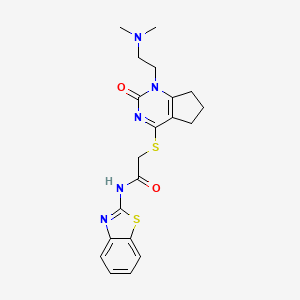molecular formula C20H23N5O2S2 B2536412 N-(1,3-benzothiazol-2-yl)-2-({1-[2-(dimethylamino)ethyl]-2-oxo-1H,2H,5H,6H,7H-cyclopenta[d]pyrimidin-4-yl}sulfanyl)acetamide CAS No. 923684-82-6