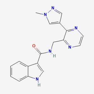 molecular formula C18H16N6O B2536414 N-((3-(1-methyl-1H-pyrazol-4-yl)pyrazin-2-yl)methyl)-1H-indole-3-carboxamide CAS No. 2034570-51-7