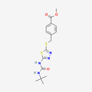 molecular formula C16H20N4O3S2 B2536422 Methyl 4-(((5-(3-(tert-butyl)ureido)-1,3,4-thiadiazol-2-yl)thio)methyl)benzoate CAS No. 1001882-01-4